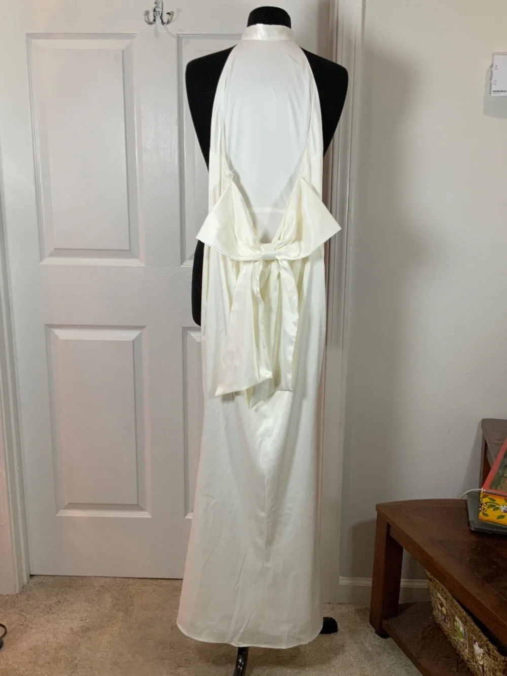 Saints and Secrets NWT White Satin Halter Maxi Dress Open Back Bow Bridal Small - Picture 3 of 12